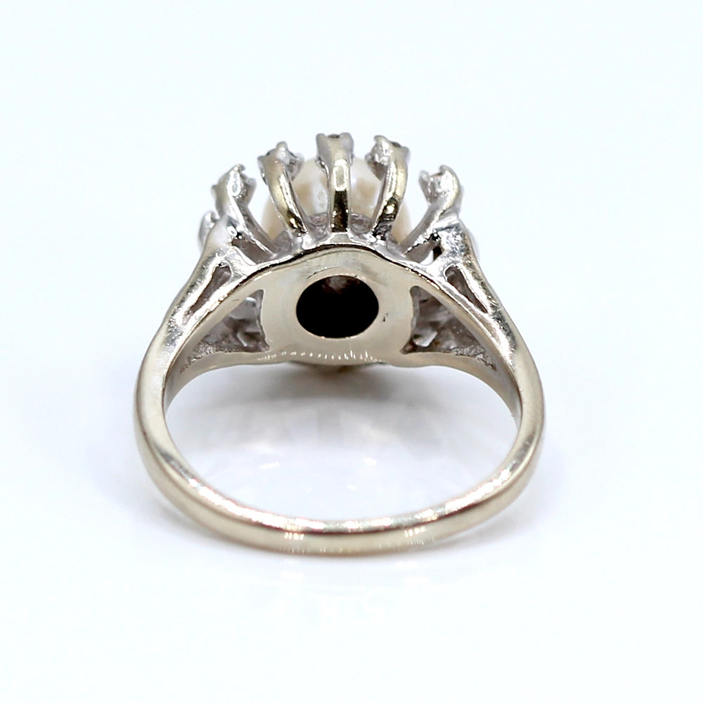 Celestial 14K White Gold Cultured Pearl and Diamond Ring SIZE 6.75