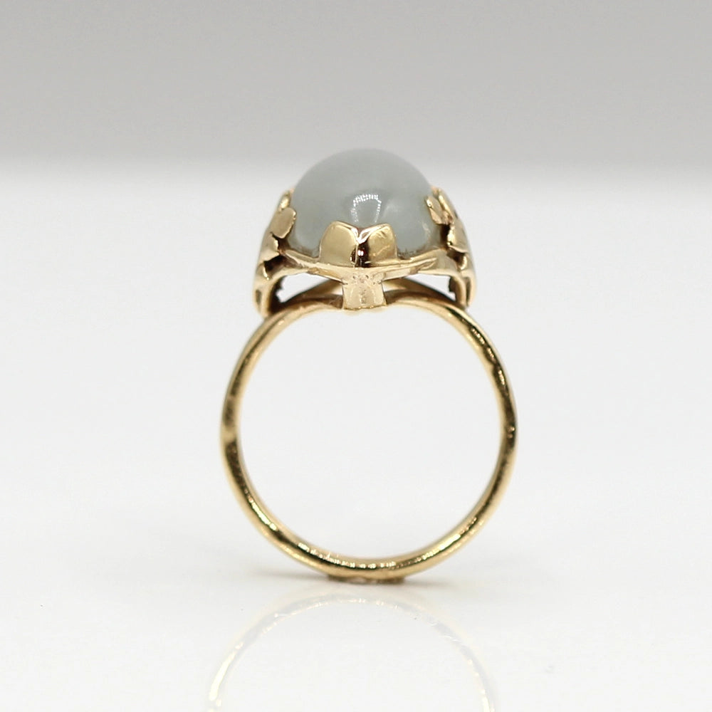 Vintage Ming’s Hawaii Pale Green Jade and 14K Yellow Gold Ring SIZE 6