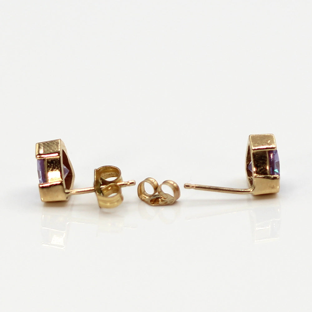 14K Yellow Gold Trillion Cut Lavender CZ Stud Earrings