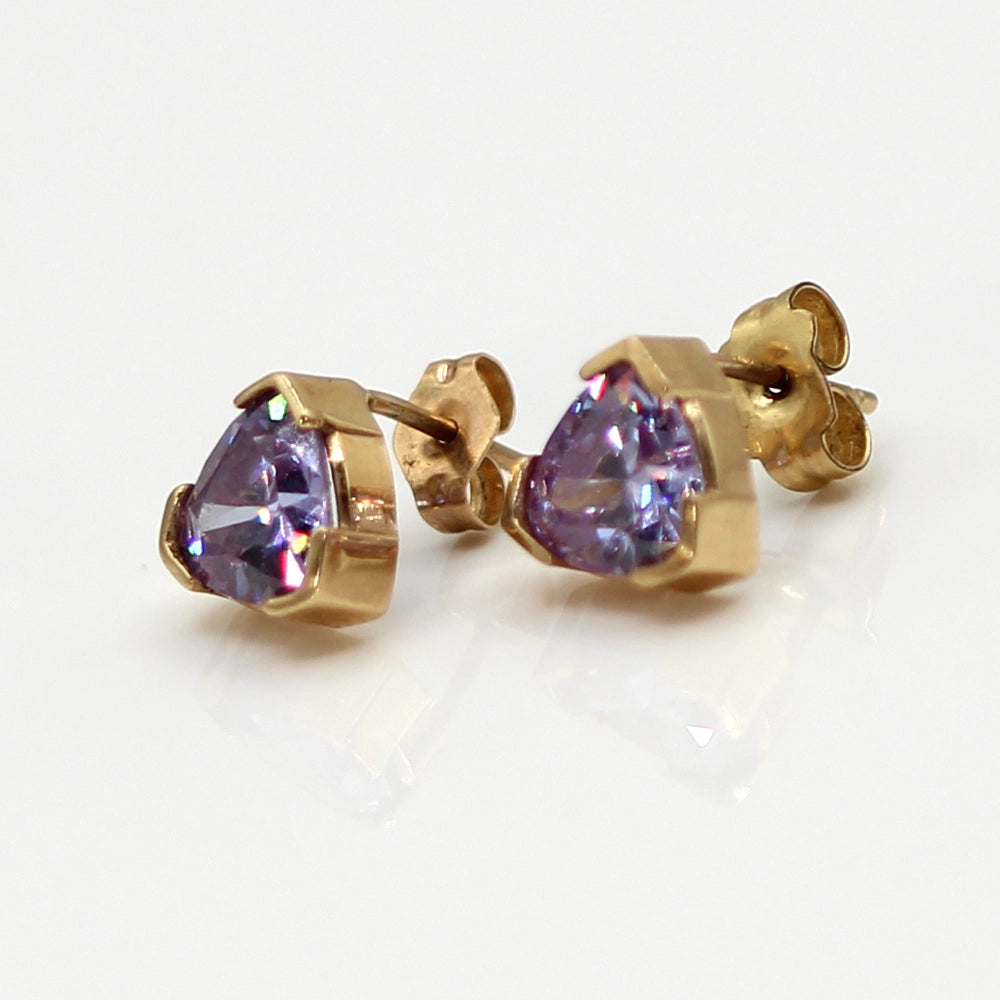 14K Yellow Gold Trillion Cut Lavender CZ Stud Earrings