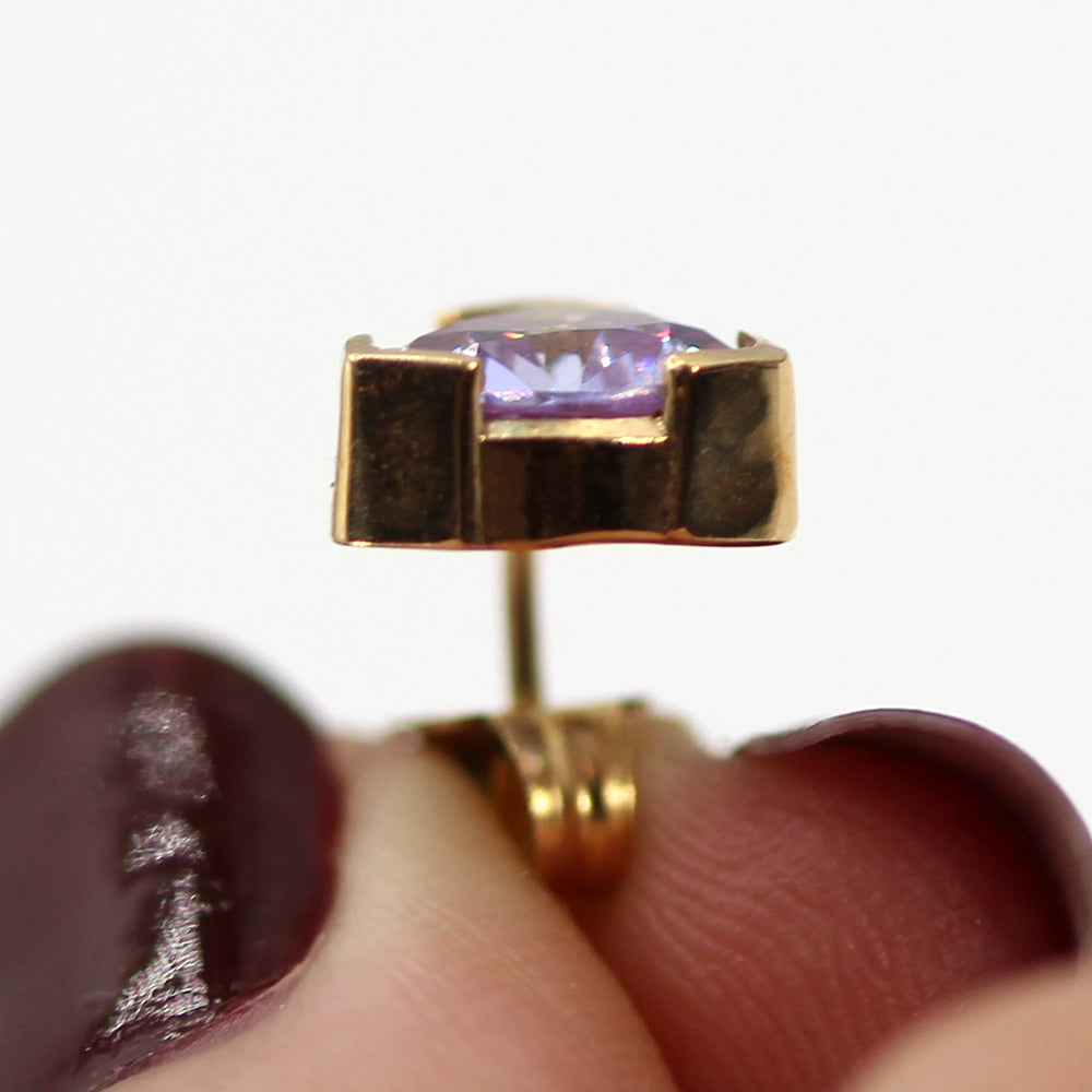 14K Yellow Gold Trillion Cut Lavender CZ Stud Earrings