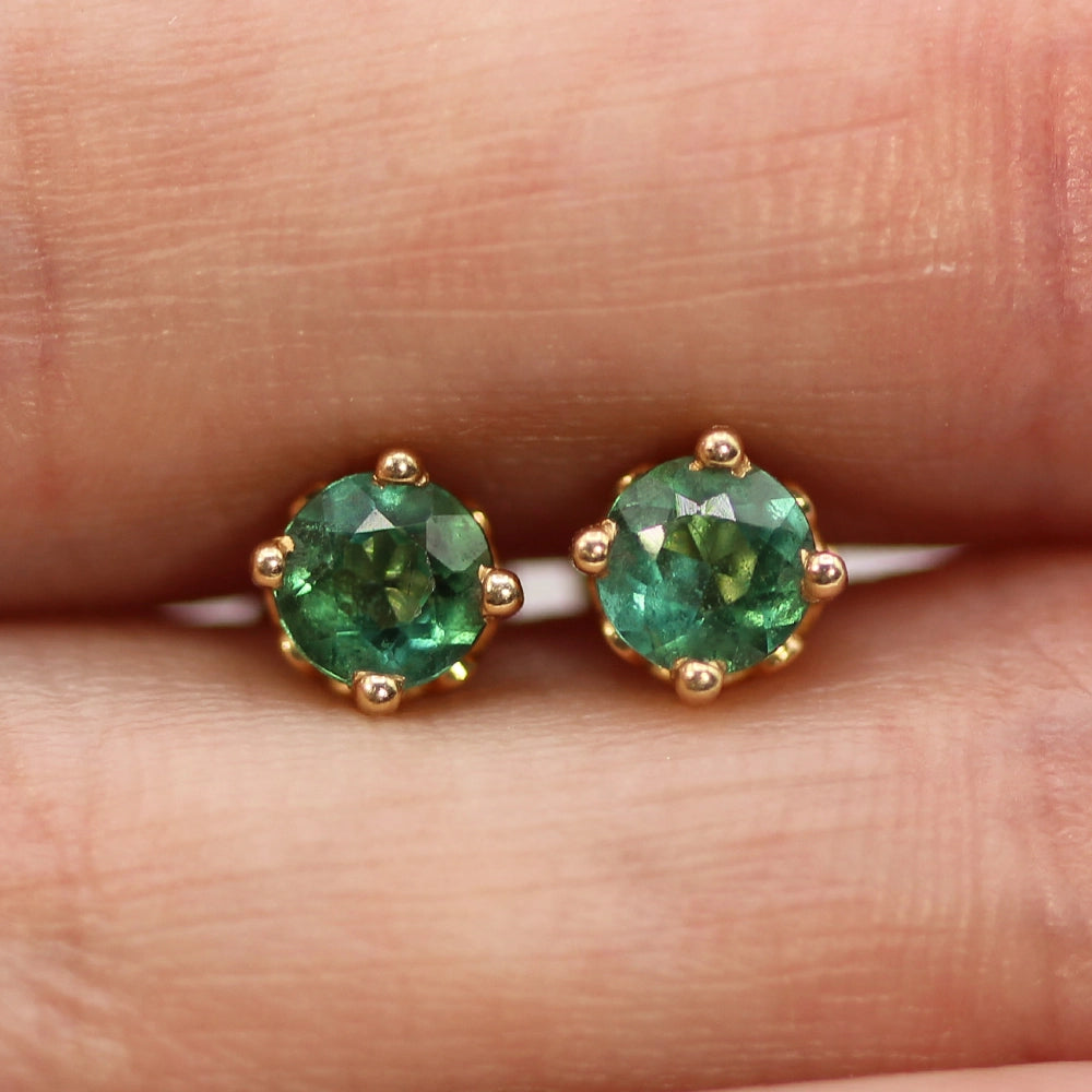 14K Yellow Gold Fine Green Tourmaline Earrings