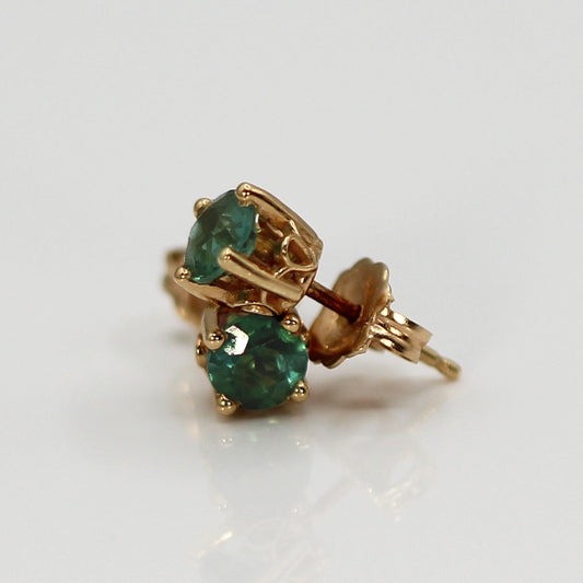 14K Yellow Gold Fine Green Tourmaline Earrings