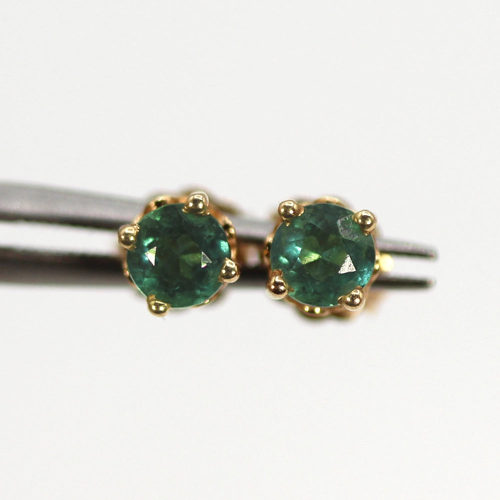 14K Yellow Gold Fine Green Tourmaline Earrings