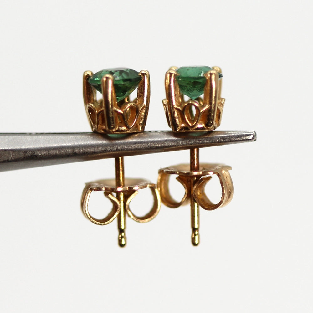 14K Yellow Gold Fine Green Tourmaline Earrings