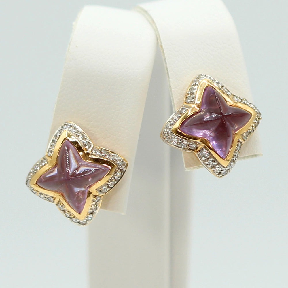 Special Cut Amethyst Stud Earrings with 14K Yellow Gold and Diamonds
