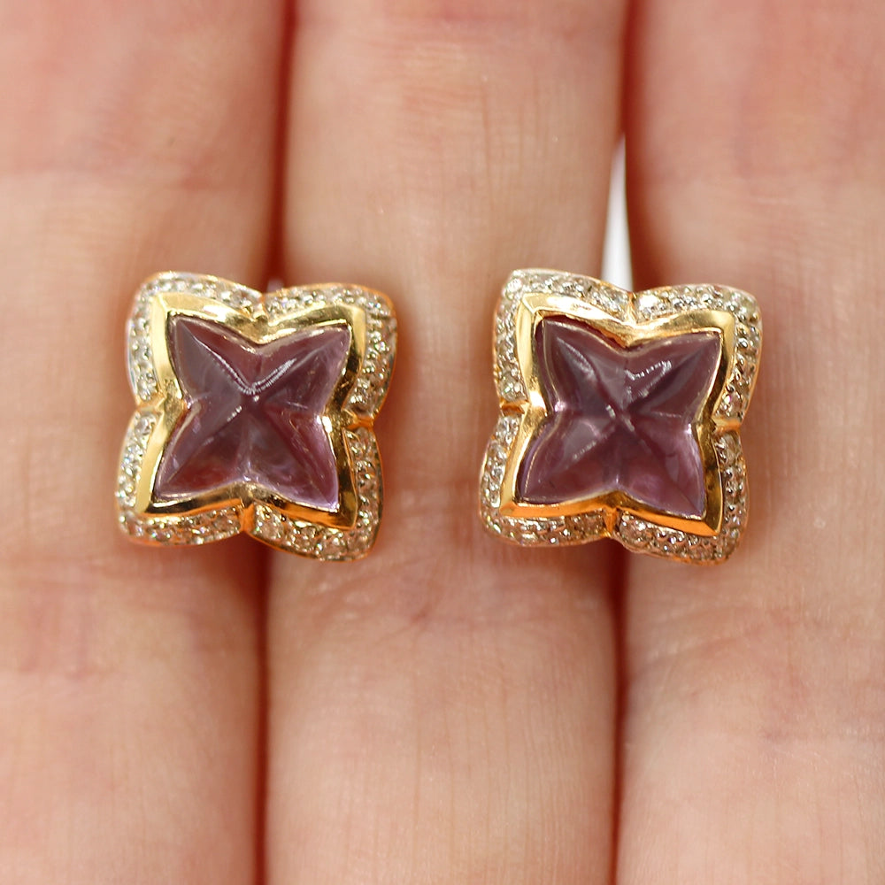 Special Cut Amethyst Stud Earrings with 14K Yellow Gold and Diamonds
