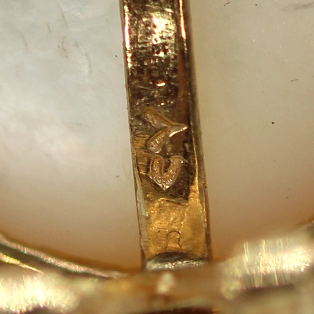 Vintage 14K Yellow Gold Mabe Pearl and Greek Key Earrings