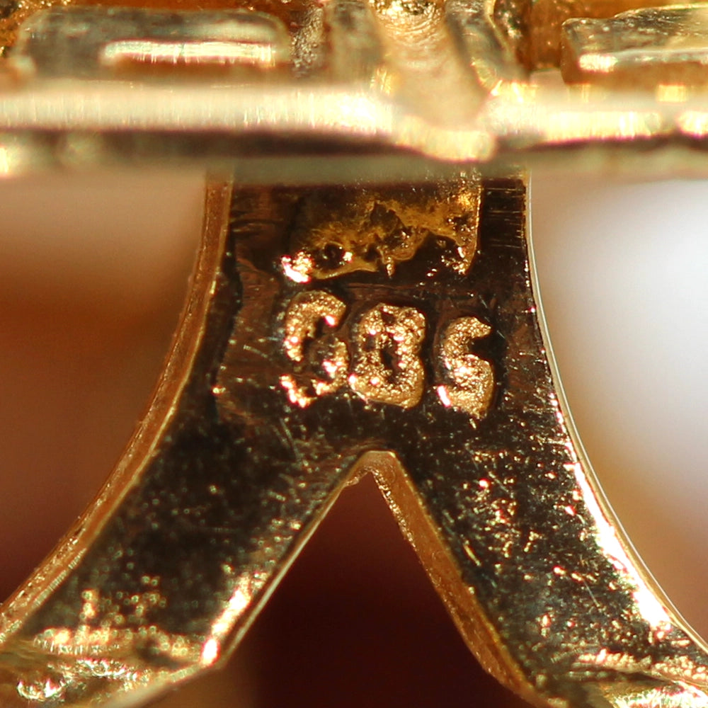 Vintage 14K Yellow Gold Mabe Pearl and Greek Key Earrings