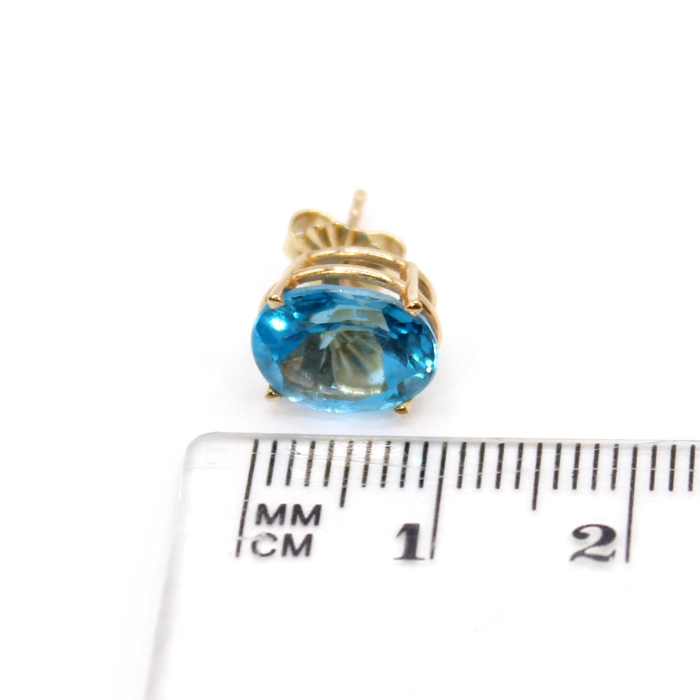 14K Yellow Gold Swiss Blue Topaz Stud Earrings