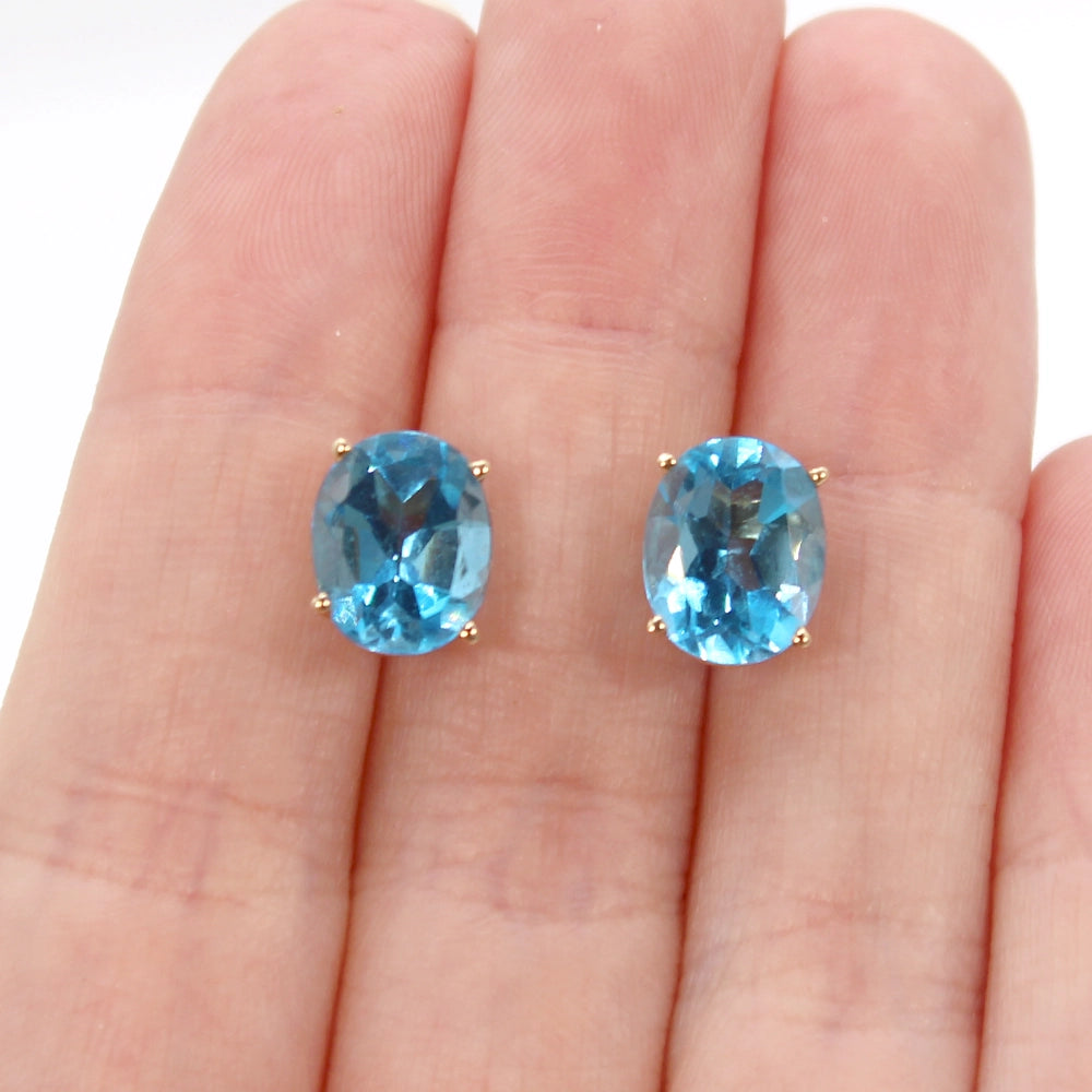 14K Yellow Gold Swiss Blue Topaz Stud Earrings