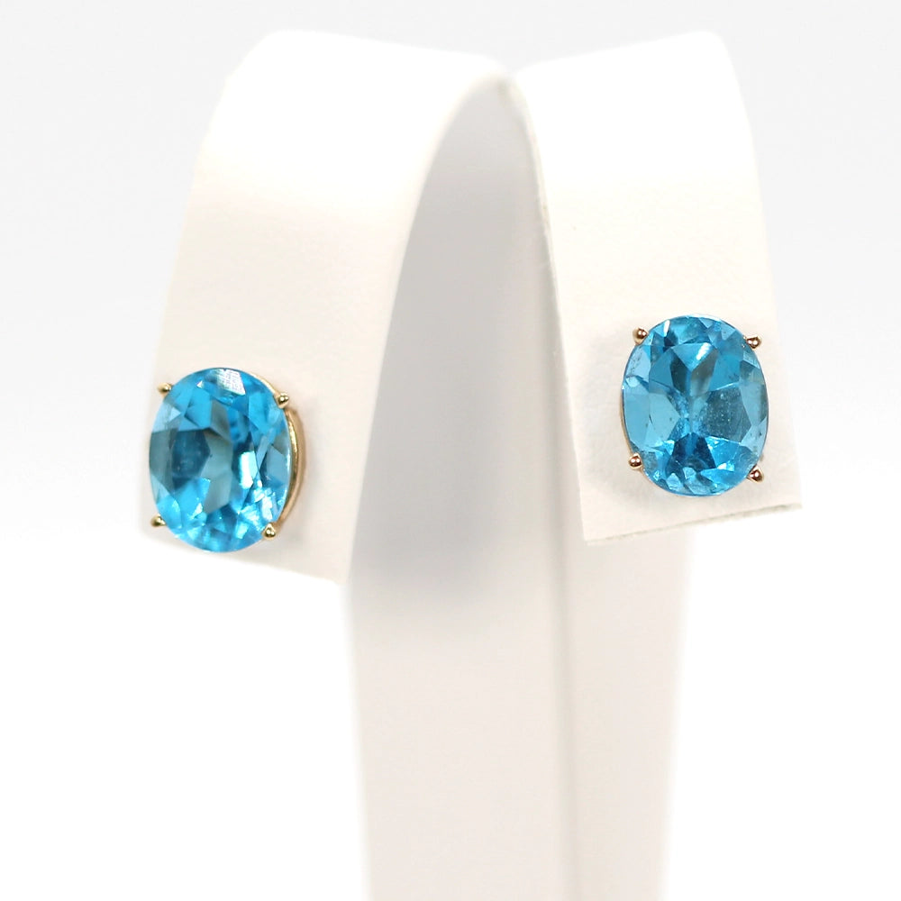 14K Yellow Gold Swiss Blue Topaz Stud Earrings
