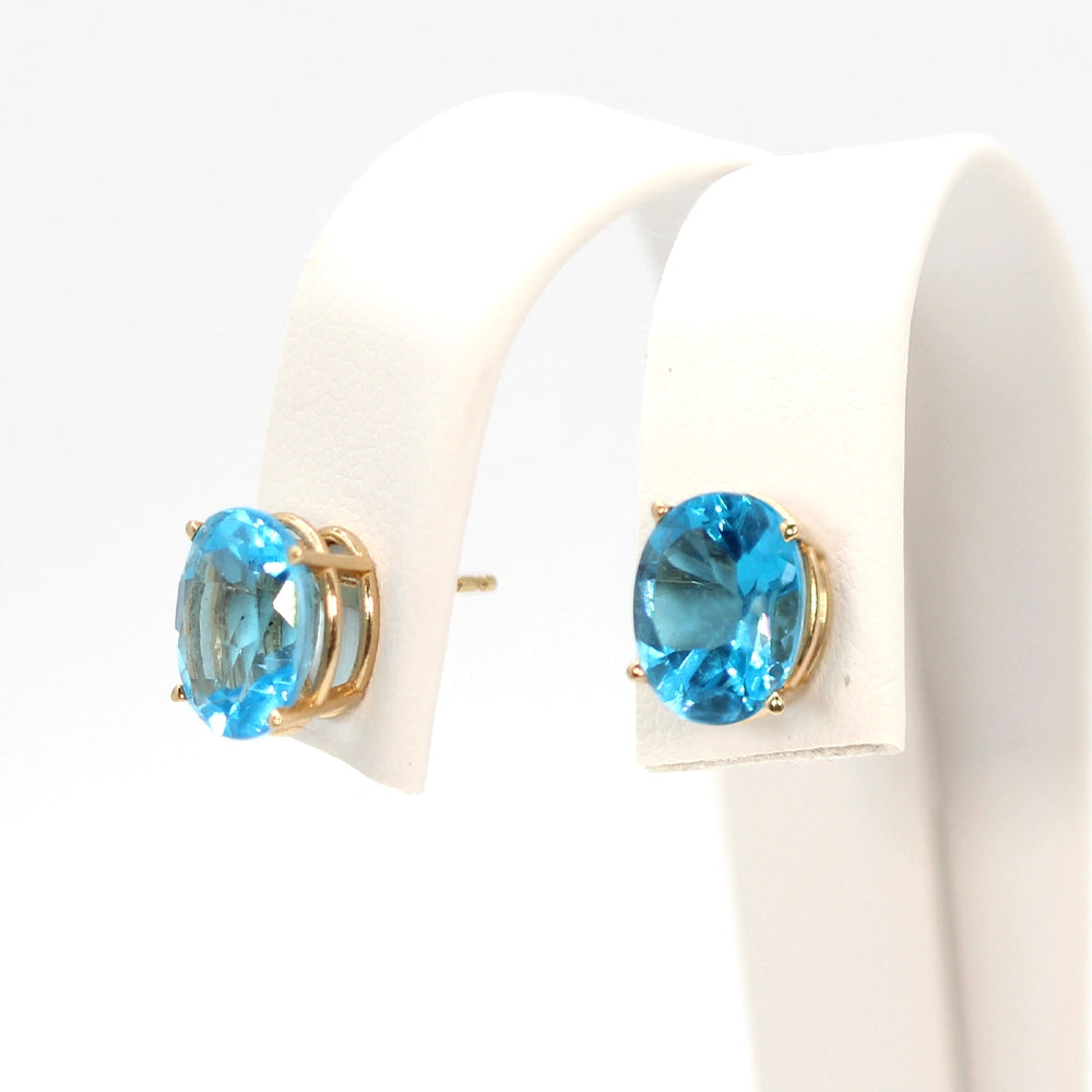 14K Yellow Gold Swiss Blue Topaz Stud Earrings