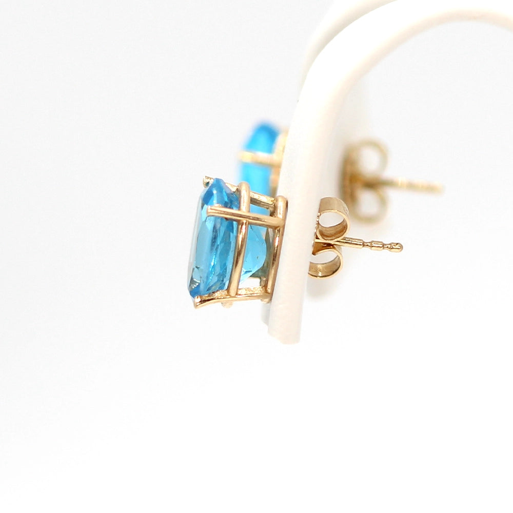 14K Yellow Gold Swiss Blue Topaz Stud Earrings
