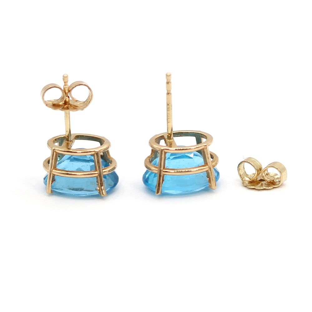 14K Yellow Gold Swiss Blue Topaz Stud Earrings