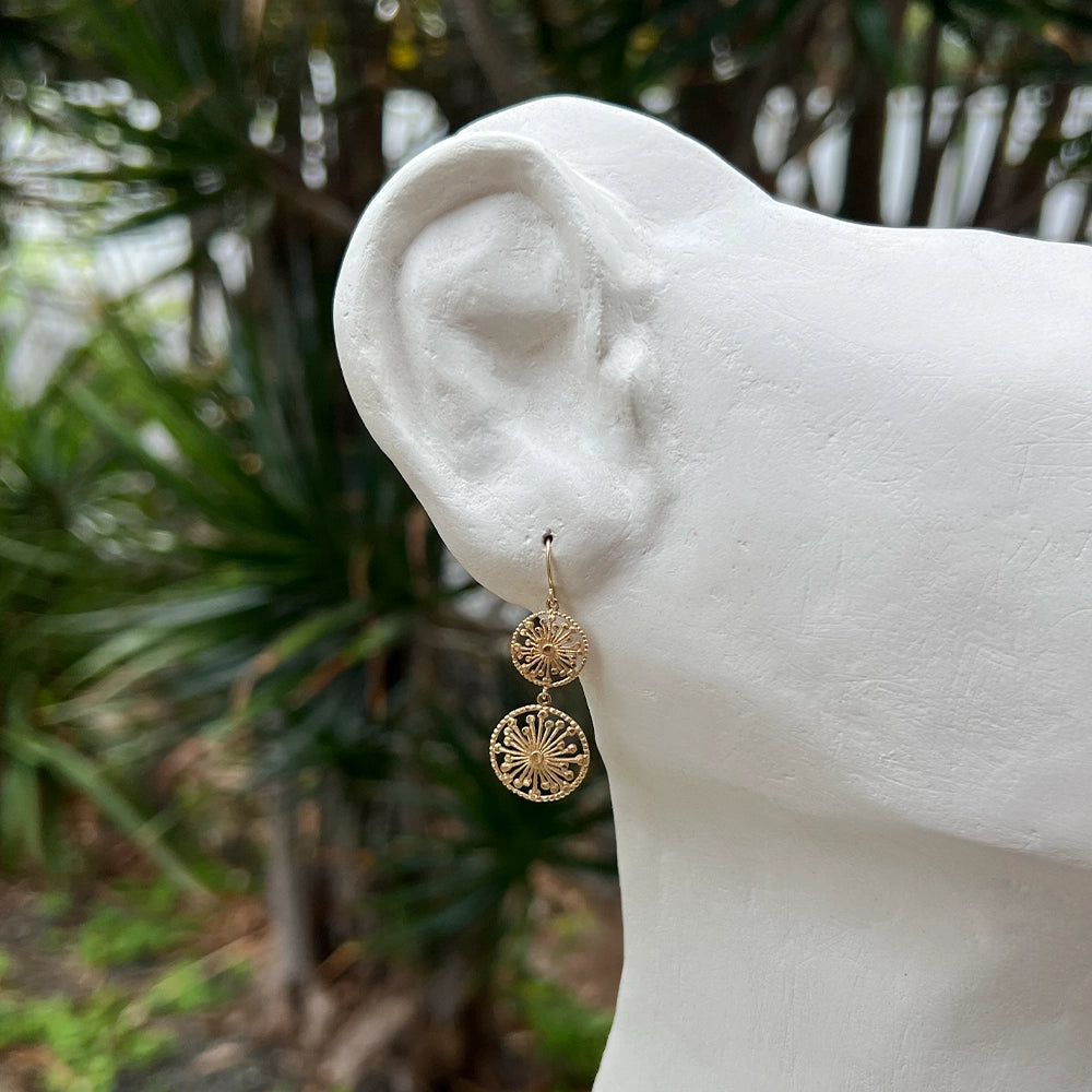 14K Yellow Gold Starburst Drop Earrings