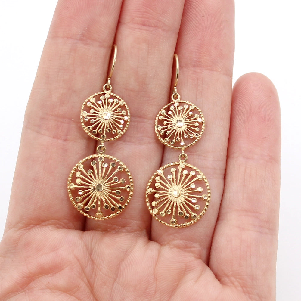 14K Yellow Gold Starburst Drop Earrings