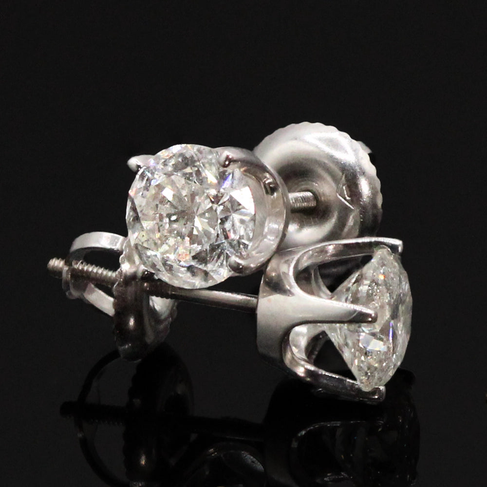 14K White Gold and 1.39 ctw Diamond Stud Earrings