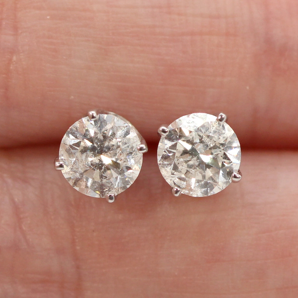 14K White Gold and 1.39 ctw Diamond Stud Earrings