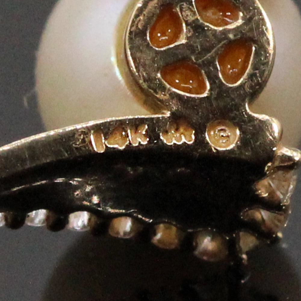 14K Yellow Gold Pearl and Diamond Twist Earrings with Lever Backs