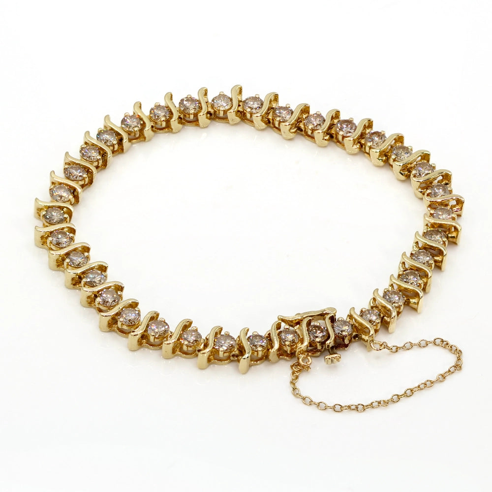 14K Yellow Gold and Champagne Diamond S Link Tennis Bracelet SIZE 7.25