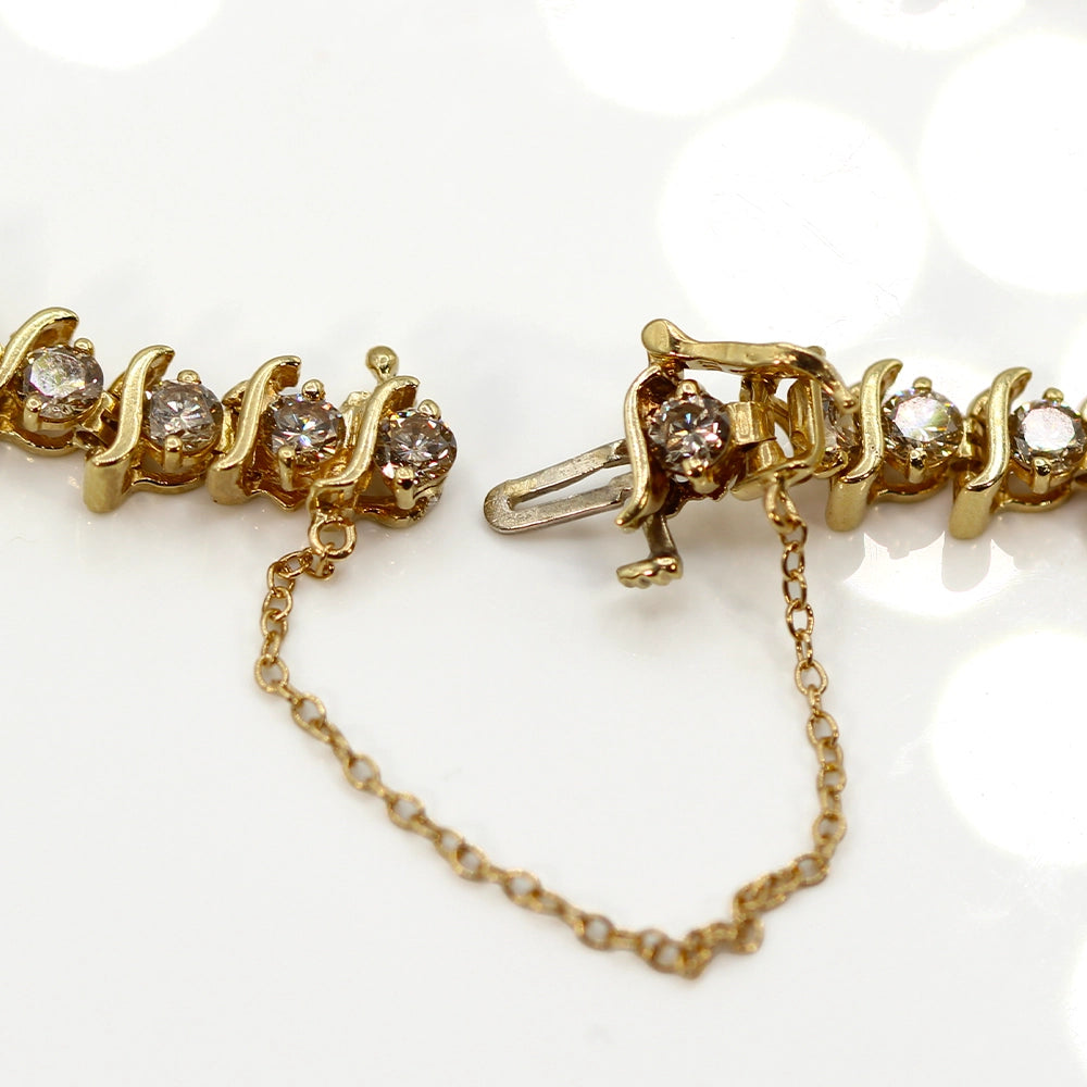 14K Yellow Gold and Champagne Diamond S Link Tennis Bracelet SIZE 7.25