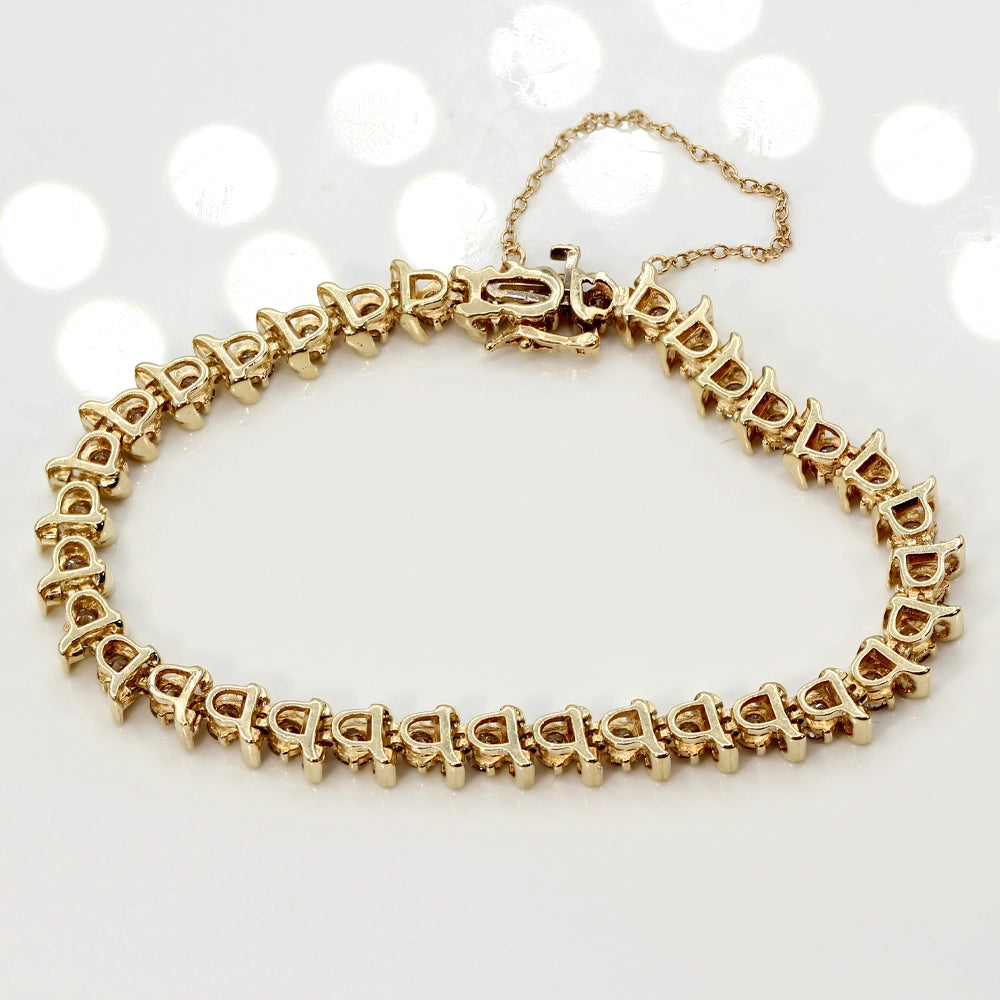 14K Yellow Gold and Champagne Diamond S Link Tennis Bracelet SIZE 7.25