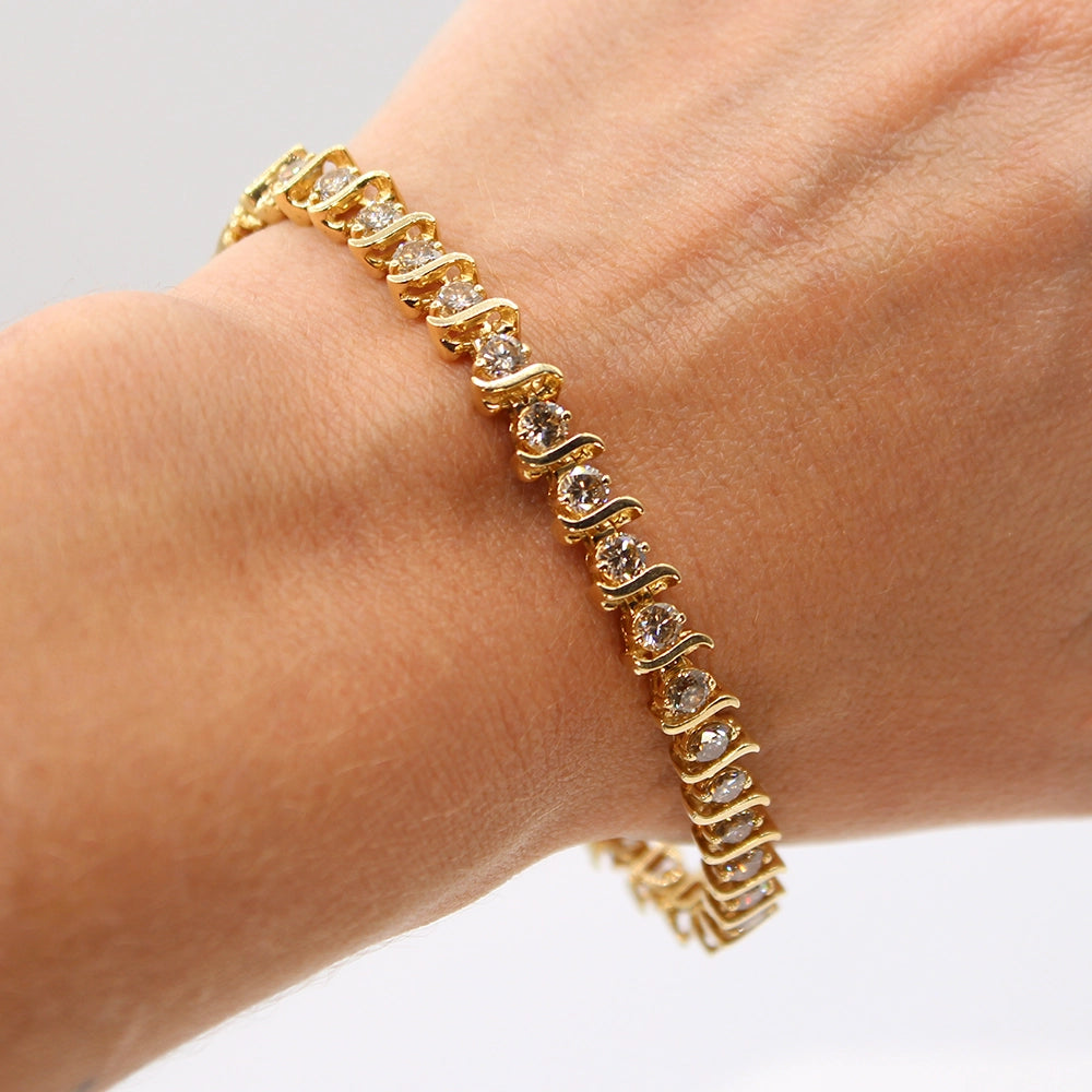 14K Yellow Gold and Champagne Diamond S Link Tennis Bracelet SIZE 7.25