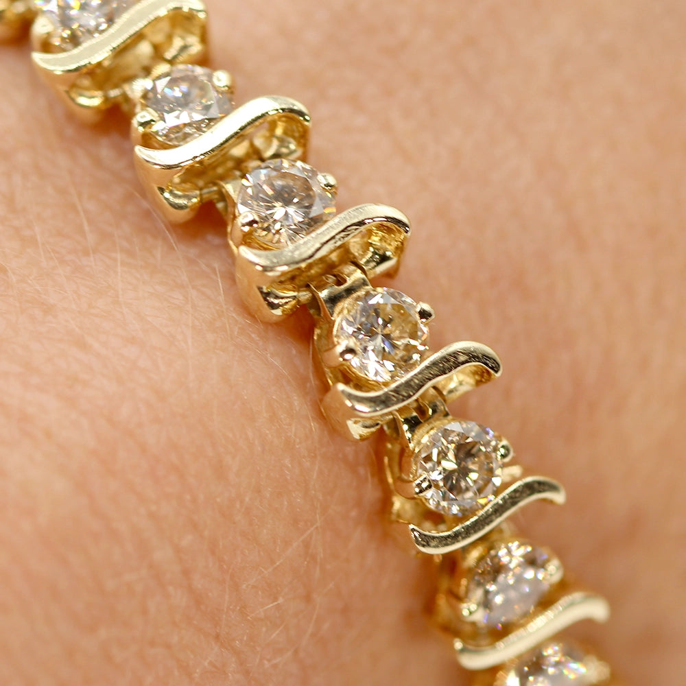 14K Yellow Gold and Champagne Diamond S Link Tennis Bracelet SIZE 7.25