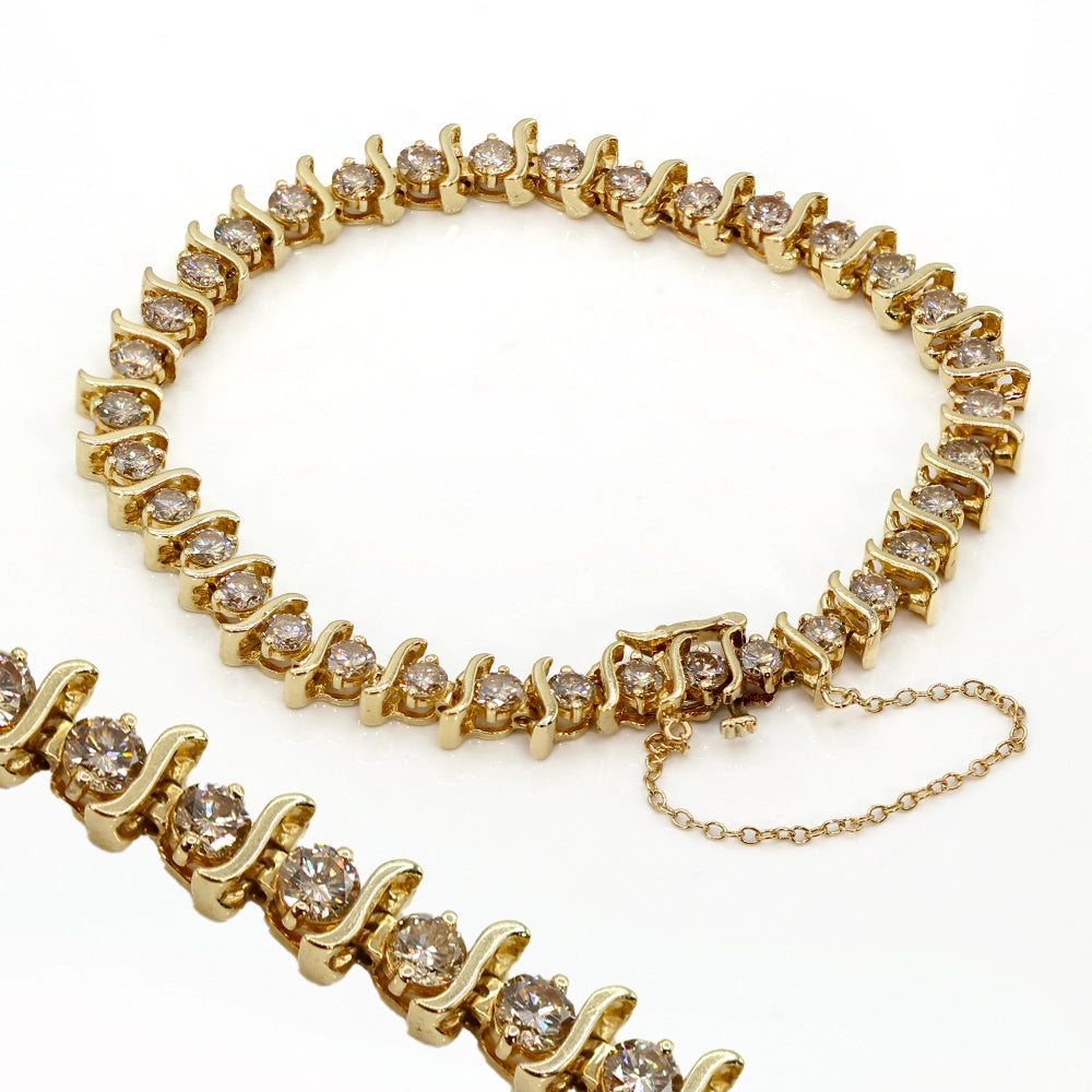 14K Yellow Gold and Champagne Diamond S Link Tennis Bracelet SIZE 7.25