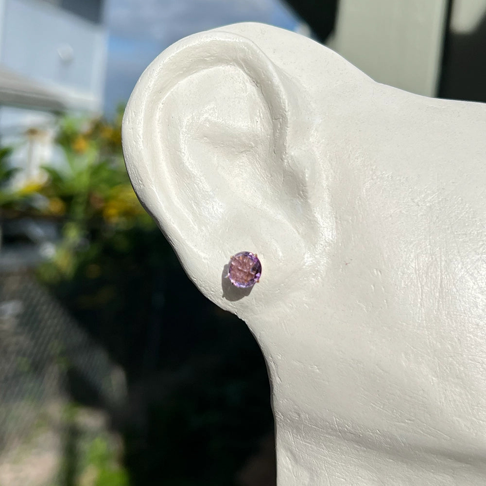 14K Yellow Gold and Chessboard Cut Amethyst Stud Earrings