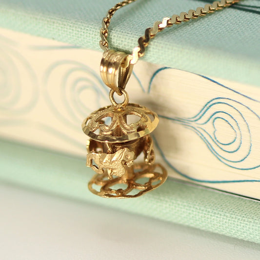 14K Yellow Gold Moving Carousel Pendant
