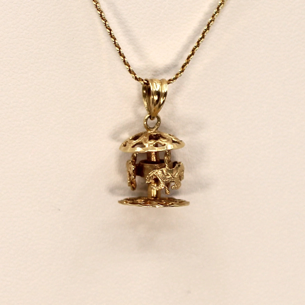 14K Yellow Gold Moving Carousel Pendant