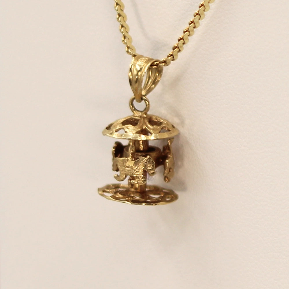 14K Yellow Gold Moving Carousel Pendant