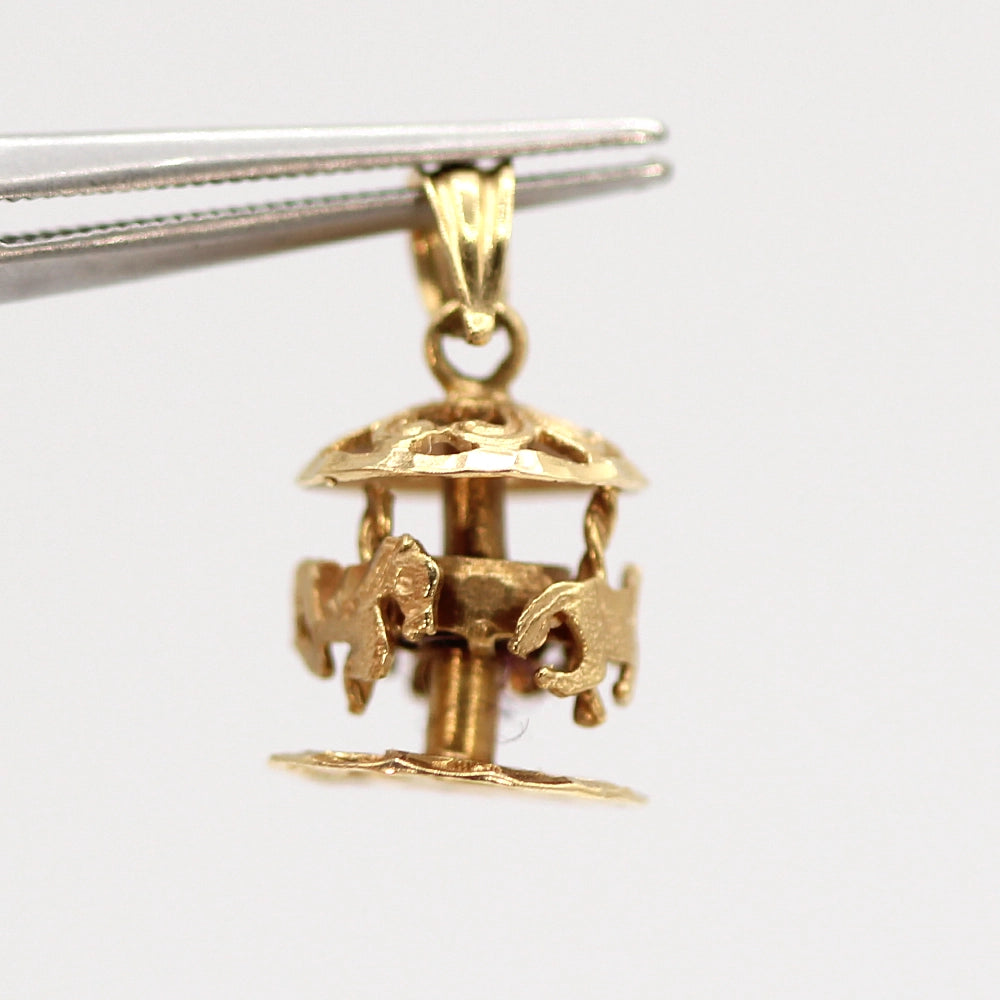 14K Yellow Gold Moving Carousel Pendant