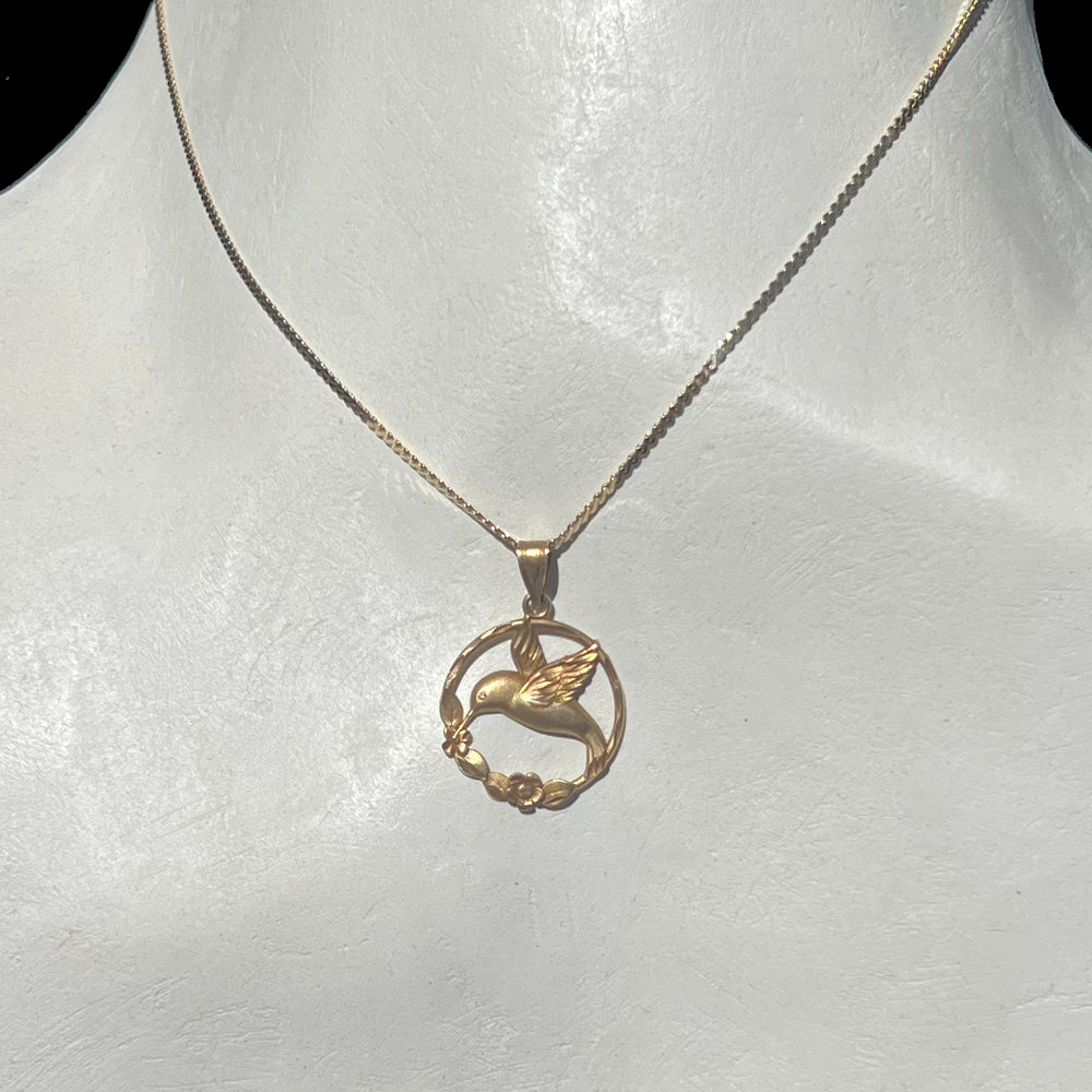 14K Yellow Gold Hummingbird Pendant