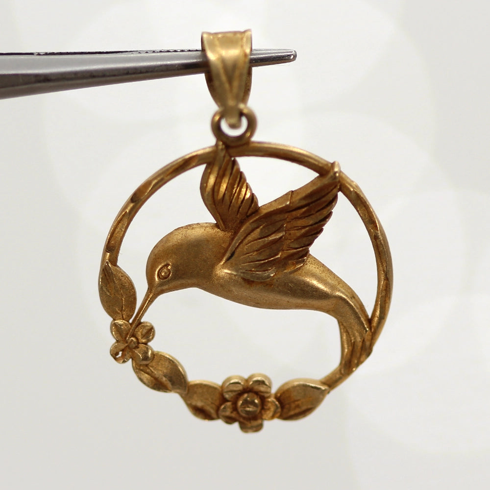 14K Yellow Gold Hummingbird Pendant