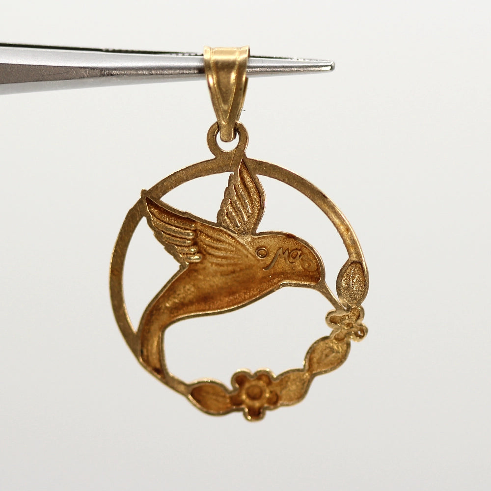 14K Yellow Gold Hummingbird Pendant