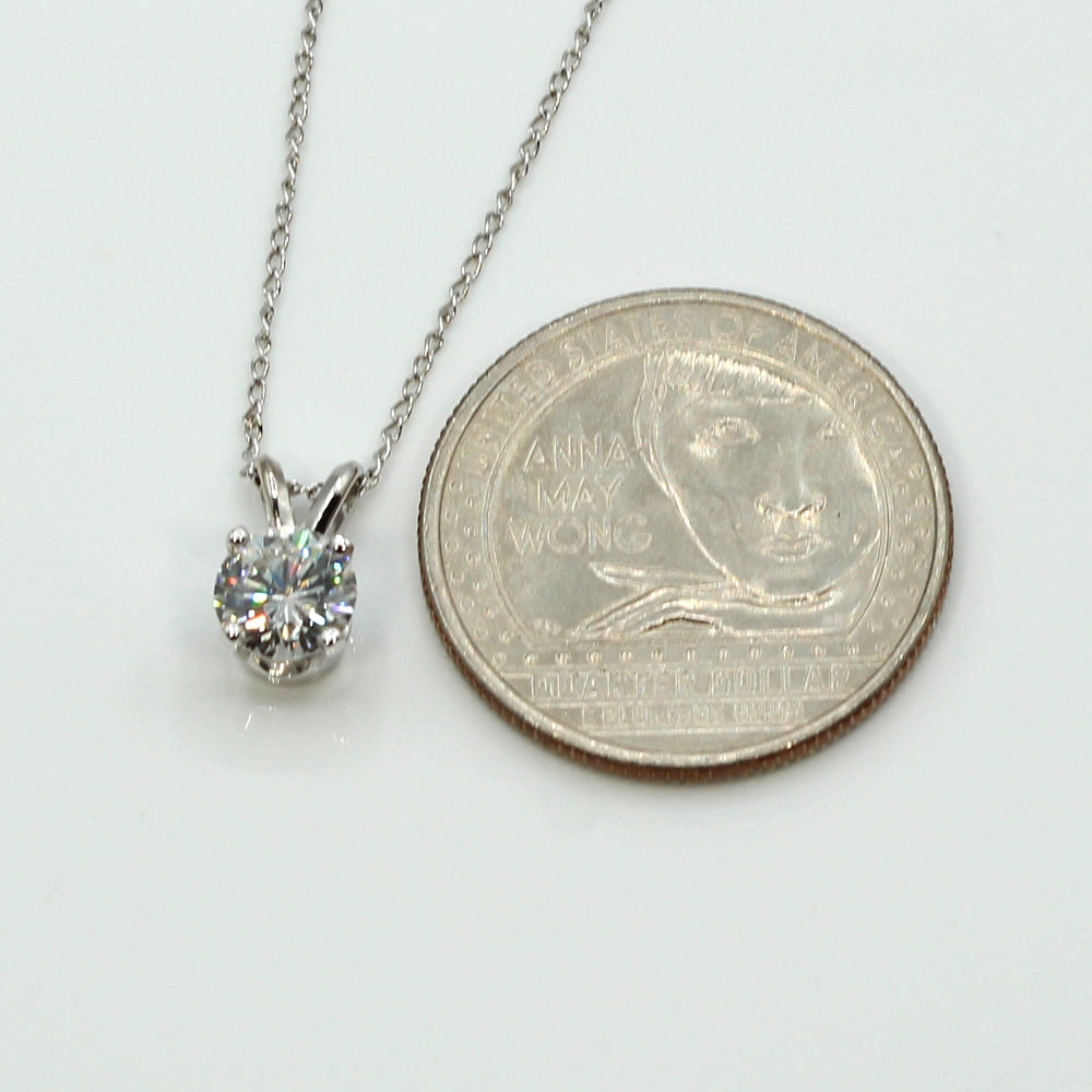 14K White Gold 1ct Round Brilliant Cut Diamond Pendant with Chain