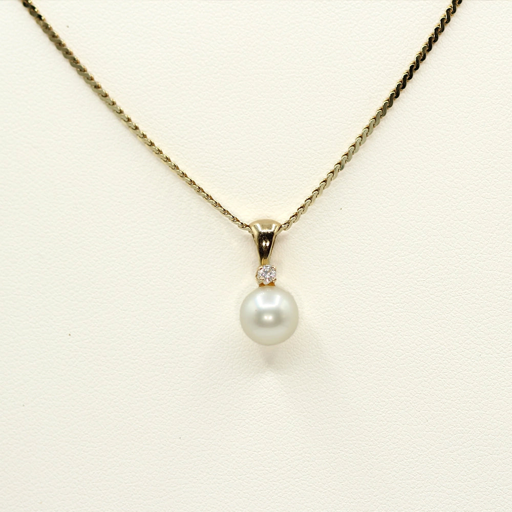 14K Yellow Gold Cultured Pearl and Diamond Pendant