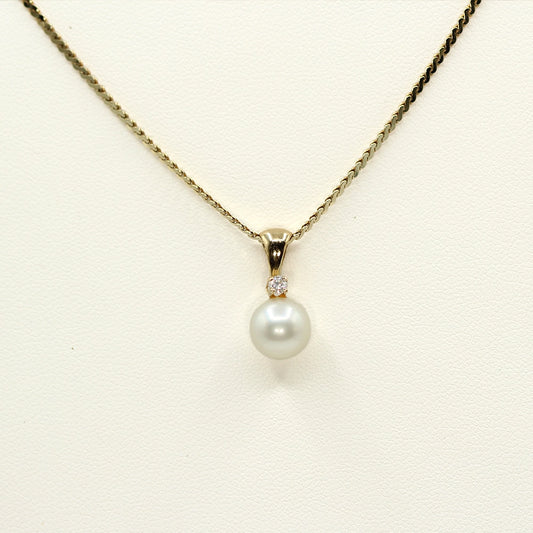 14K Yellow Gold Cultured Pearl and Diamond Pendant