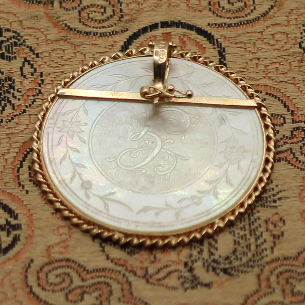 Antique 14K Yellow Gold Mother of Pearl Gaming Counter Pearl Enhancer Pendant