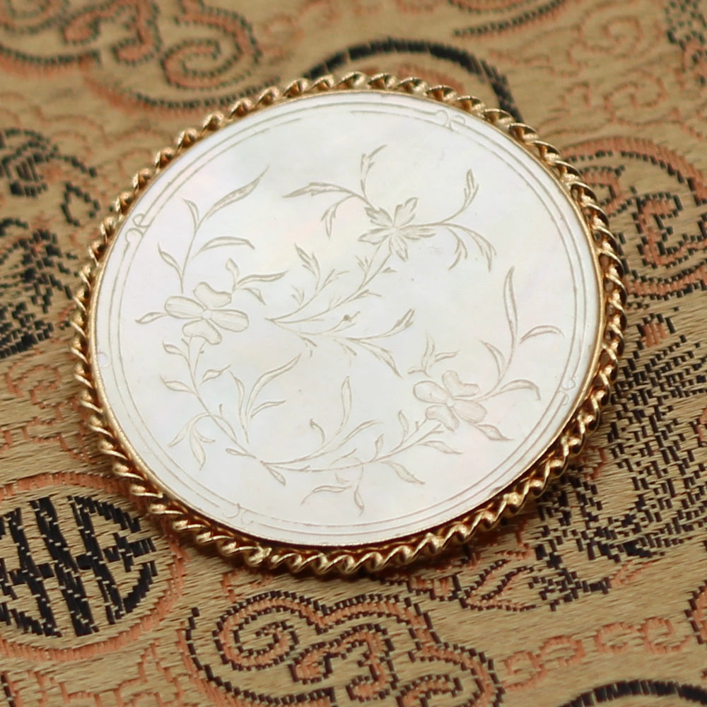 Antique 14K Yellow Gold Mother of Pearl Gaming Counter Pearl Enhancer Pendant