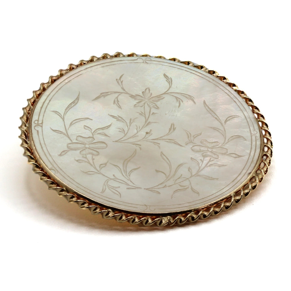 Antique 14K Yellow Gold Mother of Pearl Gaming Counter Pearl Enhancer Pendant