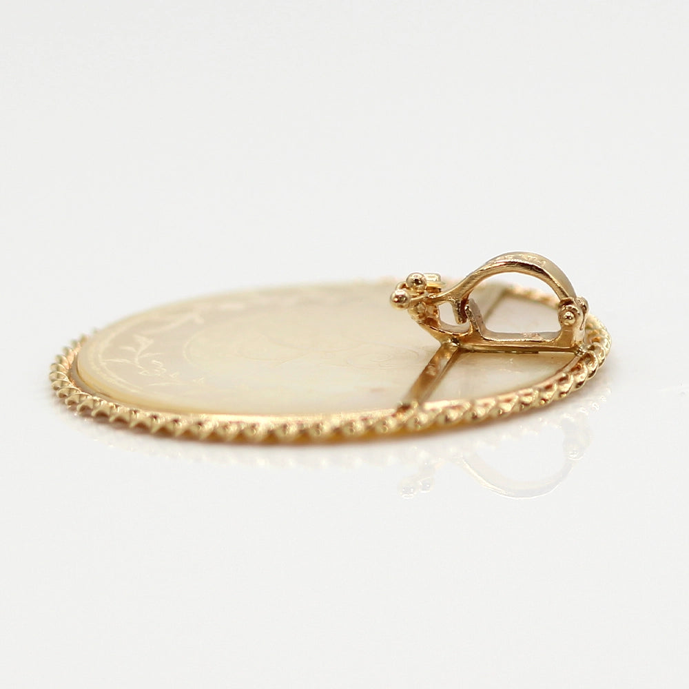 Antique 14K Yellow Gold Mother of Pearl Gaming Counter Pearl Enhancer Pendant