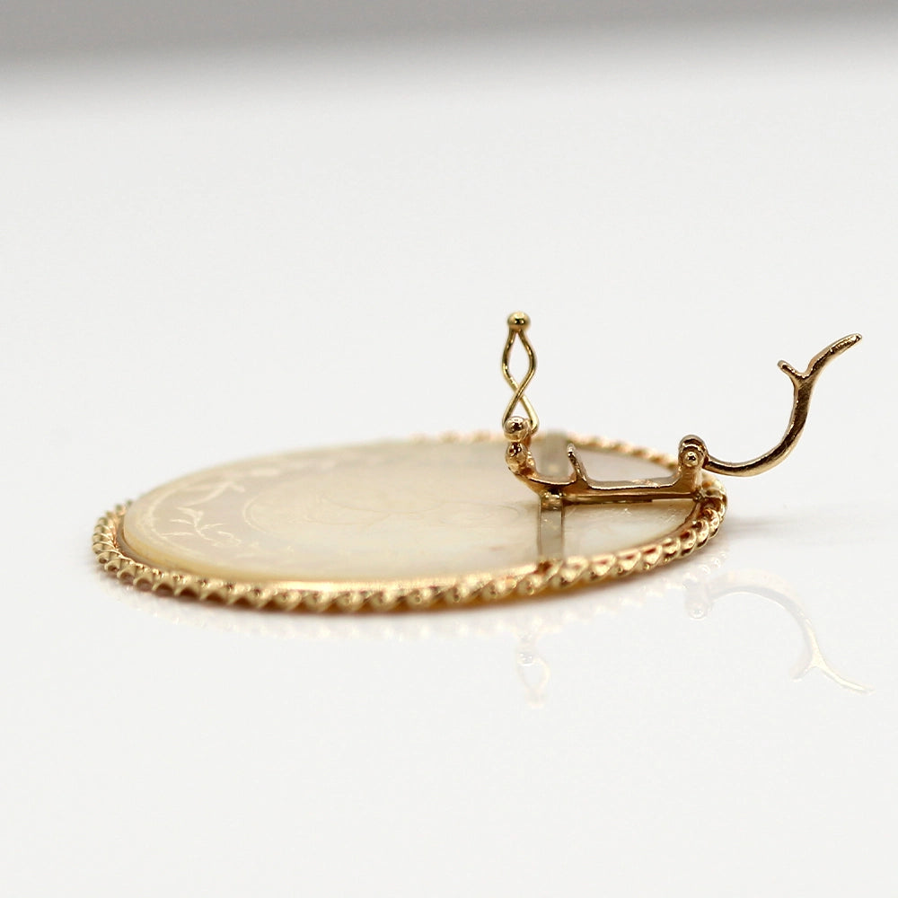 Antique 14K Yellow Gold Mother of Pearl Gaming Counter Pearl Enhancer Pendant