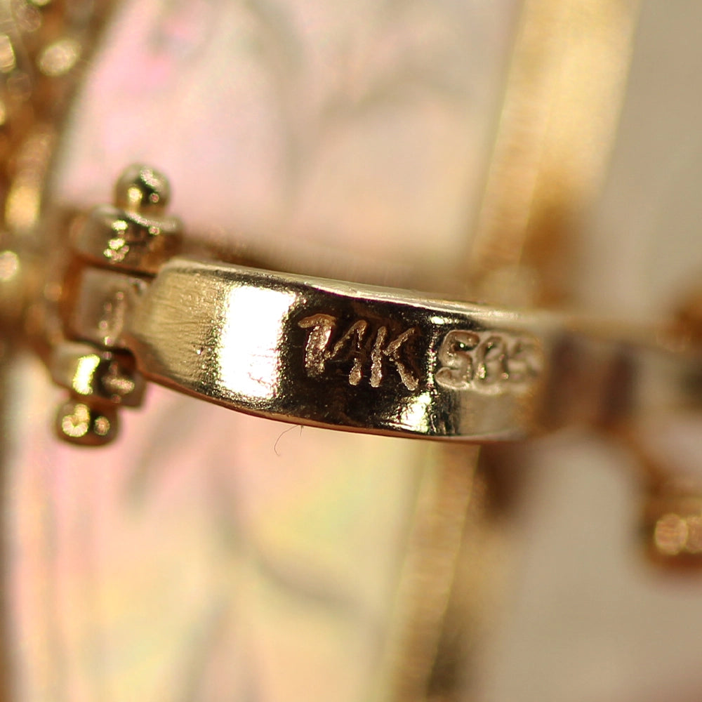 Antique 14K Yellow Gold Mother of Pearl Gaming Counter Pearl Enhancer Pendant