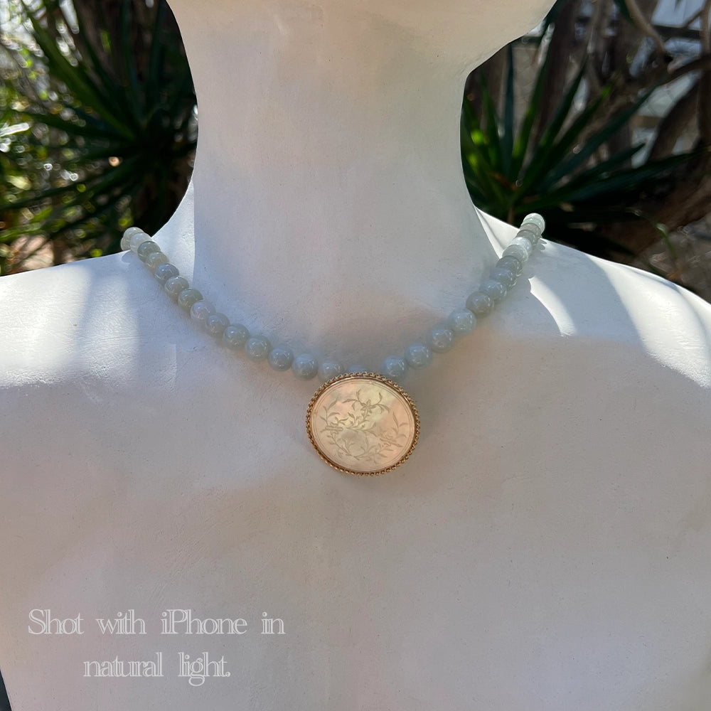 Antique 14K Yellow Gold Mother of Pearl Gaming Counter Pearl Enhancer Pendant