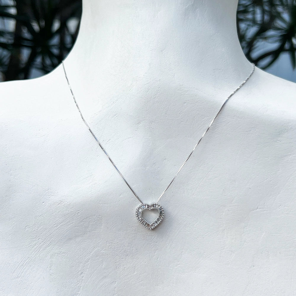 14K White Gold and Diamond Heart Pendant with 18 inch Box Chain