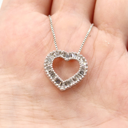 14K White Gold and Diamond Heart Pendant with 18 inch Box Chain